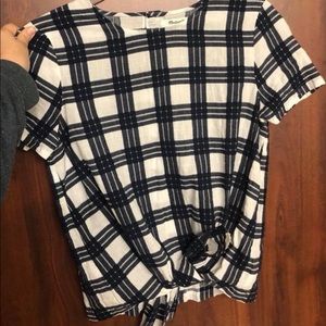 Madewell Navy and White Striped Tie Shirt